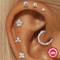 wholesale S925 silver four-prong moissanite flat head threaded cartilage earring, popular in Europe and America-0-2