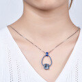 wholesale S925 Silver Vintage-Style Long Pendant Necklace with Natural Topaz Gemstone-0-2