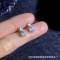 925 Sterling Silver D Color Moissanite Shiny Six-Prong Earrings-0-1