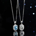 Sterling Silver Natural Blue Topaz Moissanite Necklace Pendant, 1ct, Emerald Cut-0-4