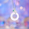 wholesale S925 Sterling Silver White Chalcedony Pendant Snake Necklace for Women, Peace Knot Collarbone Chain, Chinese Trendy Ins Style Birth Year Necklace-0-0