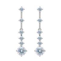 wholesale Sterling silver cross-border bestseller ultra-sparkling moissanite elegant long drop earrings for women, luxurious and fashionable European and American style full-diamond earrings-xb054-white gold