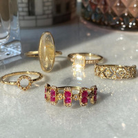 wholesale S925 Sterling Silver Japanese Light Luxury Jewelry, Simple Retro Natural Rutilated Quartz Ring Set, Generous and Elegant Hand Accessories-Natural Golden Rutilated Quartz Ring Hong Kong No. 14