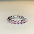 wholesale 925 Sterling Silver Women's Love Heart Row Ring with Pink Diamonds, Cute and Sweet Style, Versatile Ins Style Fresh and Delicate Stacking Ring-0-1