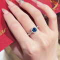 wholesale S925 Sterling Silver Royal Blue 6*6mm Chunky Square Ring for Women, Minimalist Band Engagement Ring-0-3