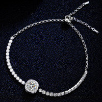 925 Silver Moissanite Square Chain Bracelet, Women's Minimalist Style-1 carat (set with zircon)  925 silver