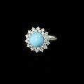 wholesale 925 Silver Gold-Plated Ring with High-Carbon Diamonds, Floral Design, Blue Turquoise, Hot-Selling Fashion Jewelry Versatile Accessory for Women-0-3