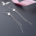 wholesale S925 Sterling Silver Korean Minimalist Style Romantic Sweet Elegant Autumn Plain Silver Long Tassel Heart Earrings for Women-0-0
