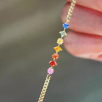 wholesale S925 Sterling Silver Red Elk Full Body Rainbow Bracelet with Textured Side Chain, Exquisite and Unique for Daily Commute and Versatile Accessories-BS0012-Gold 925 Silver