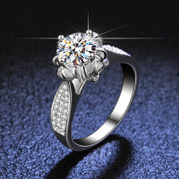 925 Sterling Silver Women's Ring with 1ct D Color Moissanite, Four-Prong Floral Halo Setting.-1 carat (empty setting)  Hong Kong number 14
