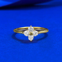 wholesale S925 Sterling Silver Exquisite Lucky Clover French Four-Leaf Clover Flower Ring, Fresh and Elegant Style-R1493 Gold Four-Leaf Clover Ring Size 5