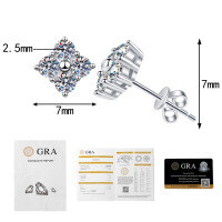 Sterling Silver Moissanite Stud Earrings, Four-Leaf Clover Design, Dainty and Sweet Style-48-point Moissanite (White Gold Earbuds)  925 Silver