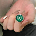 wholesale S925 Sterling Silver High-Carbon Diamond New Chinese Style Series Chalcedony Green Jade Safety Buckle Ring-0-2