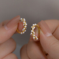 wholesale S925 Sterling Silver Twisted Wreath Beaded Hoop Earrings with Minimalist Design Advanced Circle Women's Ear Clips M03195-S925 silver pair silver 925 silver