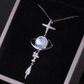 wholesale S925 Sterling Silver Petite Designer-Inspired Starry Sky Pendant Necklace with Natural Creamy Blue Moonstone for Women-0-1