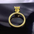 wholesale Metal: S925 Silver Plated Gold Style: European and American New Arrival Simulated Yellow Diamond 7*10 Asscher Cut Pagoda Ring, Ins Fashion-0-3