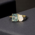 wholesale 925 Sterling Silver Plated with 18k Gold, Small Unique Square Oval Gemstone Ring, Natural Moss Agate Ring-0-2