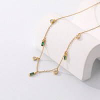 wholesale S925 Sterling Silver Geometric Square Necklace For Women,ins-A2582-Golden Green Square 925 Silver