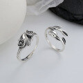 wholesale S925 Sterling Silver Oriental Pastoral Style Branch Creative Rose Design Ring Vintage Unique Romantic Band-0-0