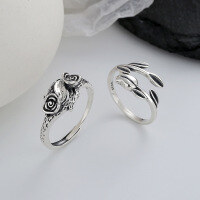 wholesale S925 Sterling Silver Oriental Pastoral Style Branch Creative Rose Design Ring Vintage Unique Romantic Band-557FJ/A model: approximately 2.3g &gt; opening adjustable