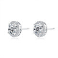 Sterling Silver Round Ear Studs for Women with Moissanite-0-3