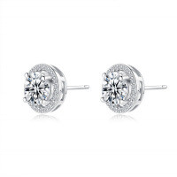 Sterling Silver Round Ear Studs for Women with Moissanite-1 carat (simulated diamond)