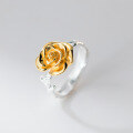 wholesale S925 Sterling Silver Dainty Sweet Ins Style Small Gold Rose Flower Ring R02806-0-0