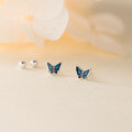 wholesale 999 Silver Exquisite, Simple, Small and Cute Forest-style Blue Butterfly Thread Earrings M06204-0-2