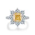 wholesale S925 Sterling Silver Yellow Diamond Ring for Women, Ice Cut Radiant Cut 8A Zircon Engagement Ring, Wedding Banquet European and American Cross-Border-0-3