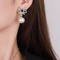 wholesale 25 silver new bow-shaped inlaid ruby and sapphire earrings with 13mm pearl for women-0-2