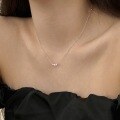 wholesale S925 sterling silver lightweight luxury Japanese and Korean women's necklace with a minimalist and elegant design featuring three zirconia inlays, exuding a high-end sense, perfect as a collarbone chain-0-2