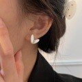 wholesale S925 Sterling Silver Brushed Heart Stud Earrings Women New Korean Style Fashion Minimalist Versatile Earrings Trendy-0-2