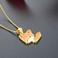 wholesale 925 Sterling Silver Europe and America Cross-Border Cute Cartoon Fox Enamel Drop Pendant Necklace for Women, Small and Unique Design Animal Accessory-0-2