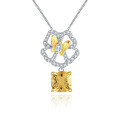 wholesale S925 Sterling Silver Designer Natural Citrine Pendant with Nature-Inspired Butterfly and Flower Opening Design Gemstone Necklace-0-0