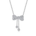wholesale S925 Silver Fresh Sweet Ins Style Small and Exquisite Design Round Diamond Bow Tassel Necklace Y01909-0-4