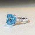 wholesale S925 Silver Cubic Zirconia High Carbon Ring for Women, Exaggerated European and American Style Versatile Jewelry, Aquamarine Ring-0-1