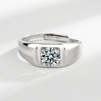 wholesale S925 Sterling Silver Zircon-Inlaid Smooth Surface Wide Square Men's Ring Fashionable Minimalist Textured Minimalist Style Ring-Smooth wide plate men's ring Adjustable opening