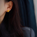 wholesale S925 silver inlaid natural aged beeswax amber chicken oil yellow earrings with 10mm bare stone size-0-3