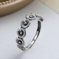 wholesale S925 sterling silver vintage distressed daisy sunflower ring Korean-style minimalist versatile women's index finger ring-0-0