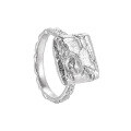 wholesale S925 Sterling Silver Small Niche Minimalist Pleated Square Irregular Texture Design Ring for Women-0-5