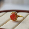 wholesale Sterling silver gold-plated with natural Sichuan ice-base cherry red cabochon ring in a minimalist design-0-1