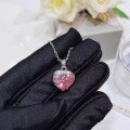 wholesale 925 Silver Trendy Pink Zircon Lava Design Melting Heart Necklace Ins Barbie Pink Collarbone Chain-0-5