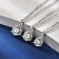 S925 Silver D Color Moissanite Three-Prong Single Stone Pendant Necklace-0-2