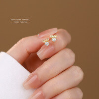 wholesale S925 Sterling Silver Bow Zircon Ear Studs Women Korean Minimalist Niche Luxury Exquisite Versatile Ins Ear Wholesale-Gold 925 silver