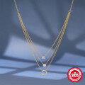 wholesale S925 Sterling Silver Geometric Round Diamond Three-Layer Stackable Choker Necklace for Women, a popular versatile and elegant European and American luxury accessory-0-3