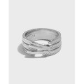 wholesale S925 sterling silver minimalist three-layer textured line open ring for women, Korean version, small and unique design, versatile-0-0