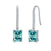 18k Gold Plated S925 Silver 6*8mm Radiant Cut Blue-Green Moissanite Horus Eye Fashion Earrings-Blue-green moissanite earrings  6*8mm (2 carats)
