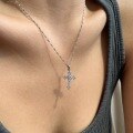 wholesale S925 Sterling Silver European and American Cross Pendant Necklace for Women, Minimalist and Versatile with Zirconia Collarbone Chain-0-3