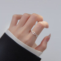 wholesale S925 Silver Pig Nose Chain Ring Hollow-Out Fashion Minimalist Style Open-End Tail Ring R00403-S925 silver ring Adjustable opening