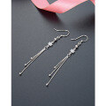 wholesale S925 Silver Korean Style Ethereal Fashion Long Fringed Earrings with Zircon Inlaid Geometric Bead Ear Pins for Women-0-0